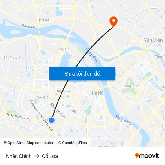 Nhân Chính to Cổ Loa map