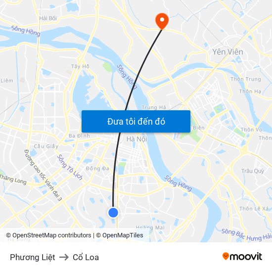 Phương Liệt to Cổ Loa map