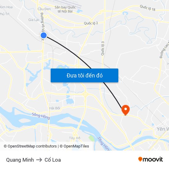 Quang Minh to Cổ Loa map