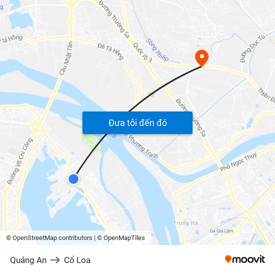 Quảng An to Cổ Loa map