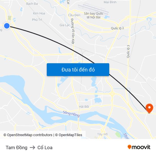 Tam Đồng to Cổ Loa map