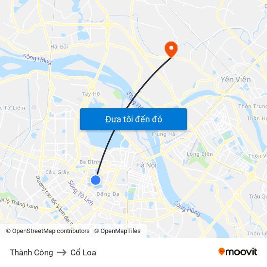 Thành Công to Cổ Loa map
