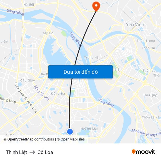 Thịnh Liệt to Cổ Loa map