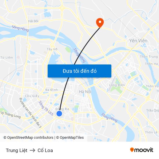 Trung Liệt to Cổ Loa map