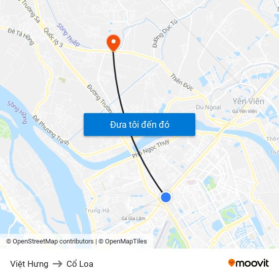 Việt Hưng to Cổ Loa map