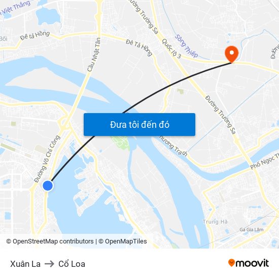 Xuân La to Cổ Loa map
