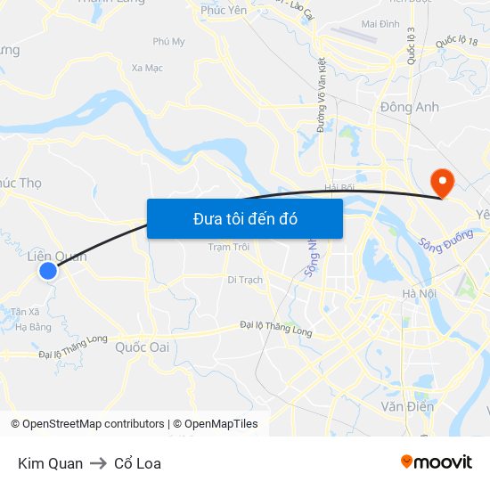 Kim Quan to Cổ Loa map