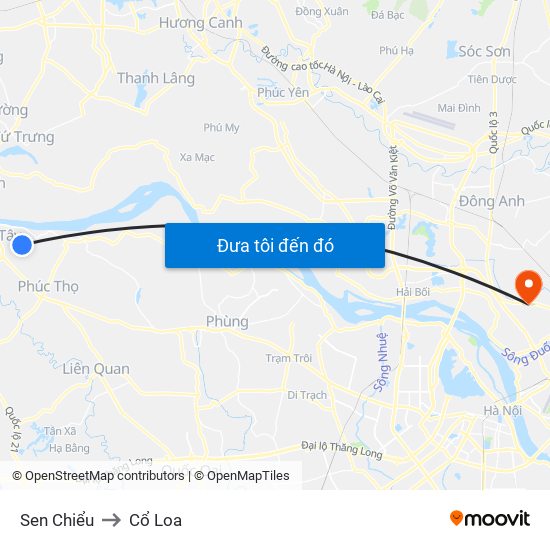 Sen Chiểu to Cổ Loa map