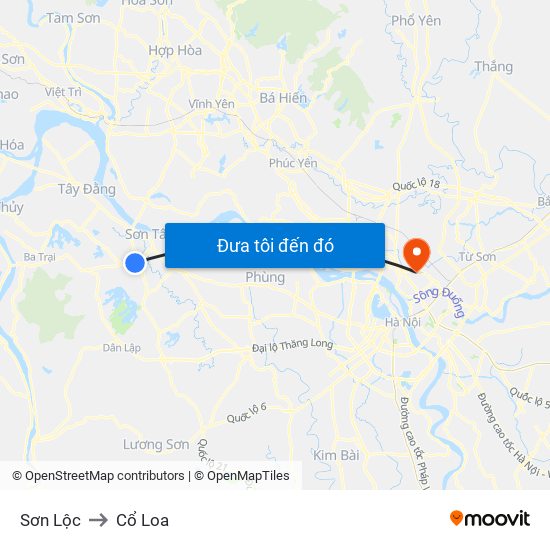 Sơn Lộc to Cổ Loa map