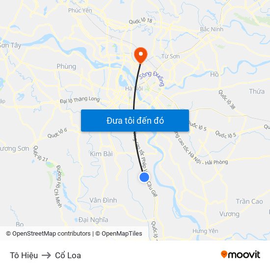 Tô Hiệu to Cổ Loa map