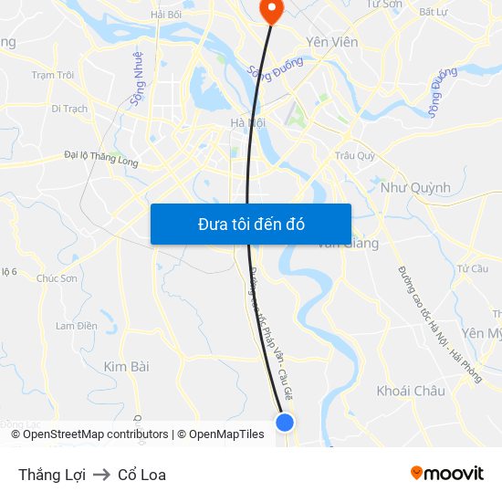 Thắng Lợi to Cổ Loa map