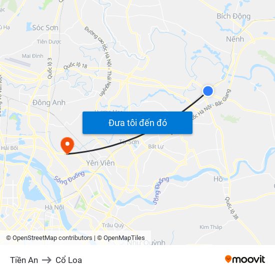 Tiền An to Cổ Loa map