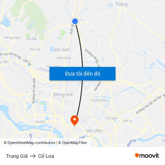 Trung Giã to Cổ Loa map