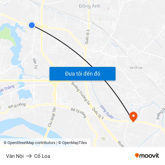 Vân Nội to Cổ Loa map