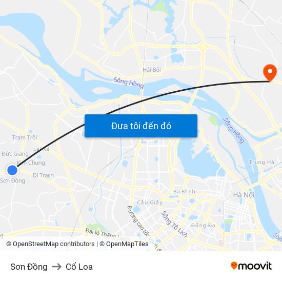 Sơn Đồng to Cổ Loa map
