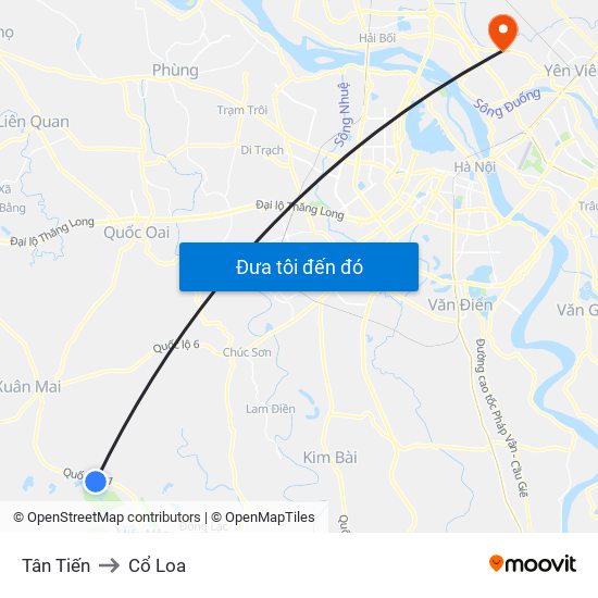 Tân Tiến to Cổ Loa map