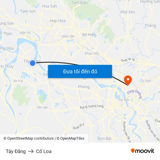 Tây Đằng to Cổ Loa map
