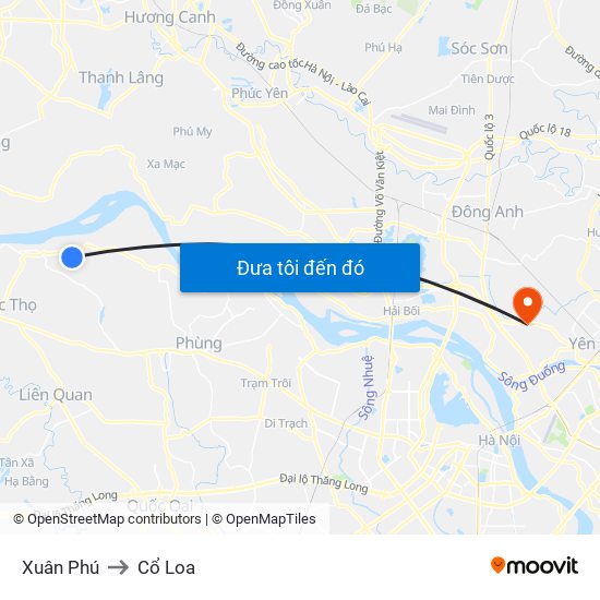 Xuân Phú to Cổ Loa map