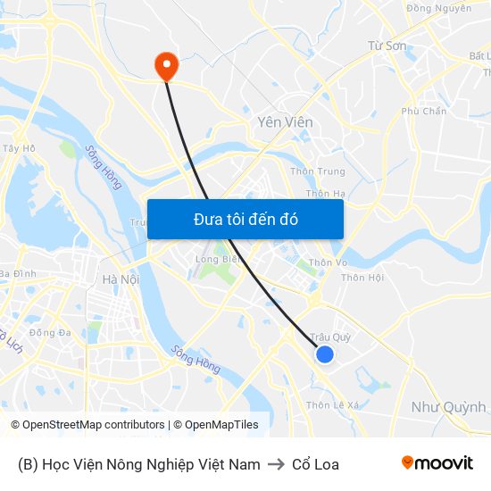 (B) Học Viện Nông Nghiệp Việt Nam to Cổ Loa map