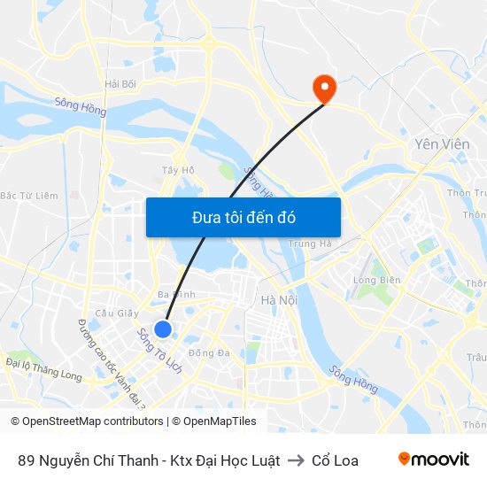 89 Nguyễn Chí Thanh - Ktx Đại Học Luật to Cổ Loa map