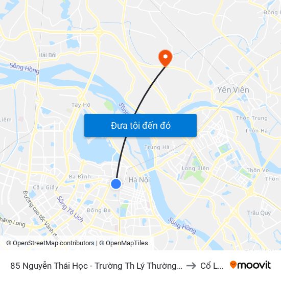 85 Nguyễn Thái Học - Trường Th Lý Thường Kiệt to Cổ Loa map