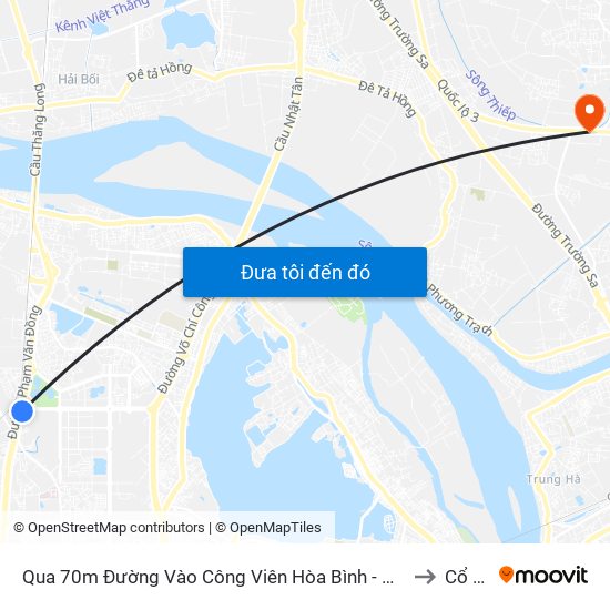 Qua 70m Đường Vào Công Viên Hòa Bình - Phạm Văn Đồng to Cổ Loa map