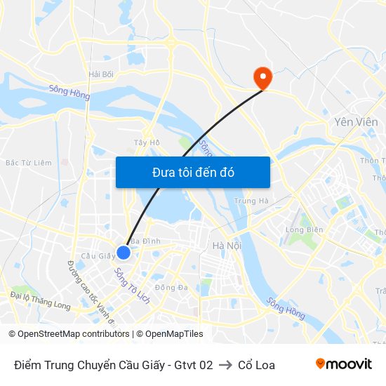 Điểm Trung Chuyển Cầu Giấy - Gtvt 02 to Cổ Loa map