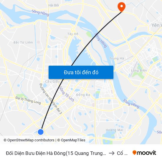 Đối Diện Bưu Điện Hà Đông(15 Quang Trung Hà Đông) to Cổ Loa map
