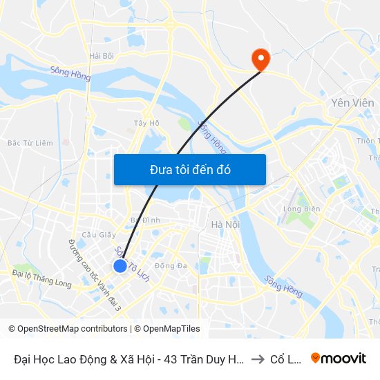 Đại Học Lao Động & Xã Hội - 43 Trần Duy Hưng to Cổ Loa map