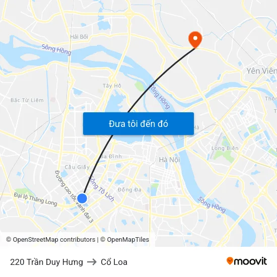 220 Trần Duy Hưng to Cổ Loa map