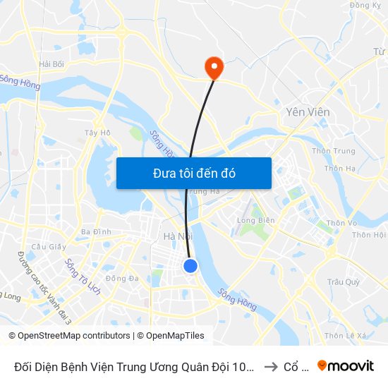 Đối Diện Bệnh Viện Trung Ương Quân Đội 108 - Trần Hưng Đạo to Cổ Loa map