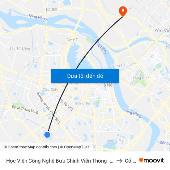 Học Viện Công Nghệ Bưu Chính Viễn Thông - Trần Phú (Hà Đông) to Cổ Loa map