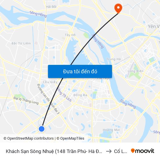 Khách Sạn Sông Nhuệ (148 Trần Phú- Hà Đông) to Cổ Loa map