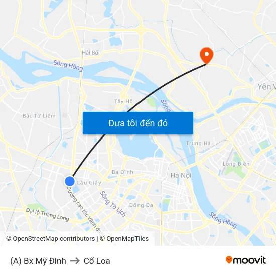 (A) Bx Mỹ Đình to Cổ Loa map