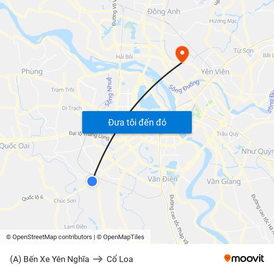 (A) Bến Xe Yên Nghĩa to Cổ Loa map