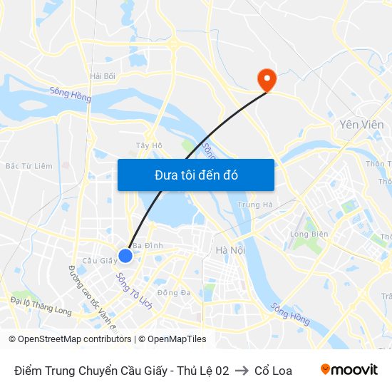 Điểm Trung Chuyển Cầu Giấy - Thủ Lệ 02 to Cổ Loa map