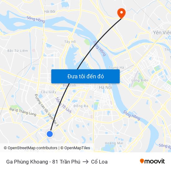 Ga Phùng Khoang - 81 Trần Phú to Cổ Loa map