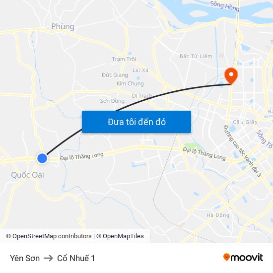 Yên Sơn to Cổ Nhuế 1 map