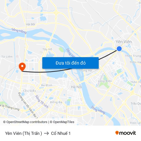 Yên Viên (Thị Trấn ) to Cổ Nhuế 1 map