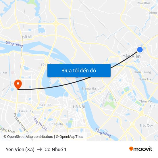 Yên Viên (Xã) to Cổ Nhuế 1 map