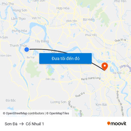 Sơn Đà to Cổ Nhuế 1 map