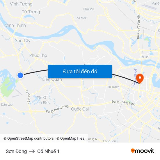 Sơn Đông to Cổ Nhuế 1 map