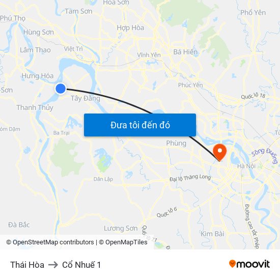Thái Hòa to Cổ Nhuế 1 map