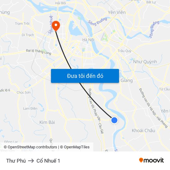 Thư Phú to Cổ Nhuế 1 map