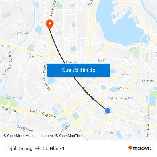 Thịnh Quang to Cổ Nhuế 1 map
