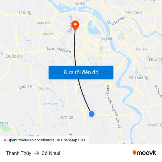 Thanh Thùy to Cổ Nhuế 1 map