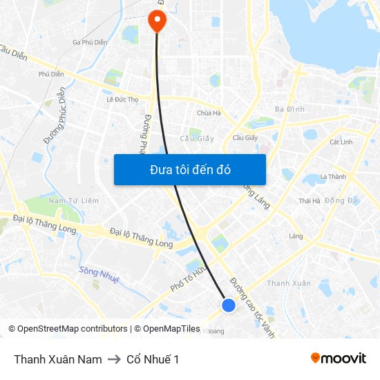 Thanh Xuân Nam to Cổ Nhuế 1 map