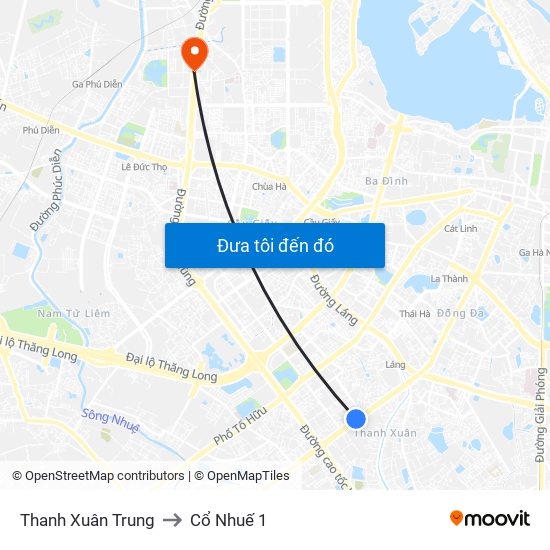 Thanh Xuân Trung to Cổ Nhuế 1 map