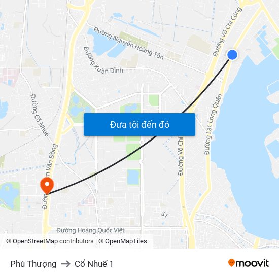 Phú Thượng to Cổ Nhuế 1 map