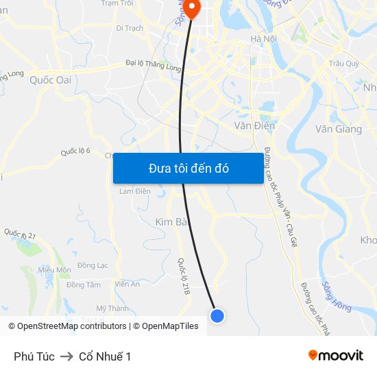 Phú Túc to Cổ Nhuế 1 map